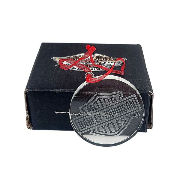 RARE 2009 Harley Davidson Logo Clear Etched Glass Round Christmas Ornament VHTF - Picture 1 of 3